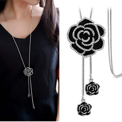 Korean Necklaces Chain Sweater Long Necklace Crystal Flower