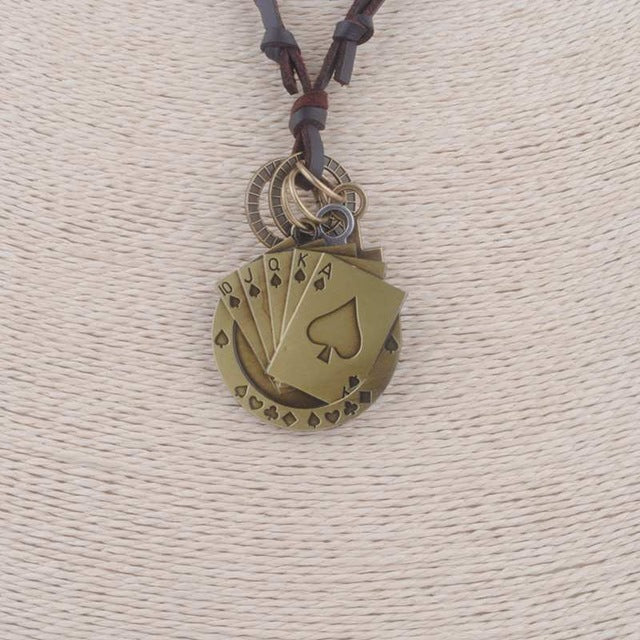 Antique Vintage Cross Dog Tag playing cards Symbol Pendant Necklace