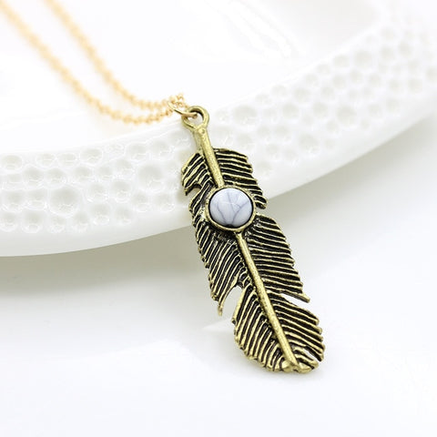 Bohemian Feather Tassel Necklace Leaf Statement Charm Chain