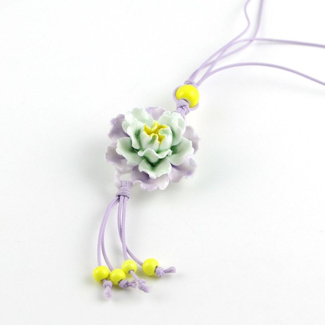 Ceramic handicraft carnation long necklace vintage flower sweater chain