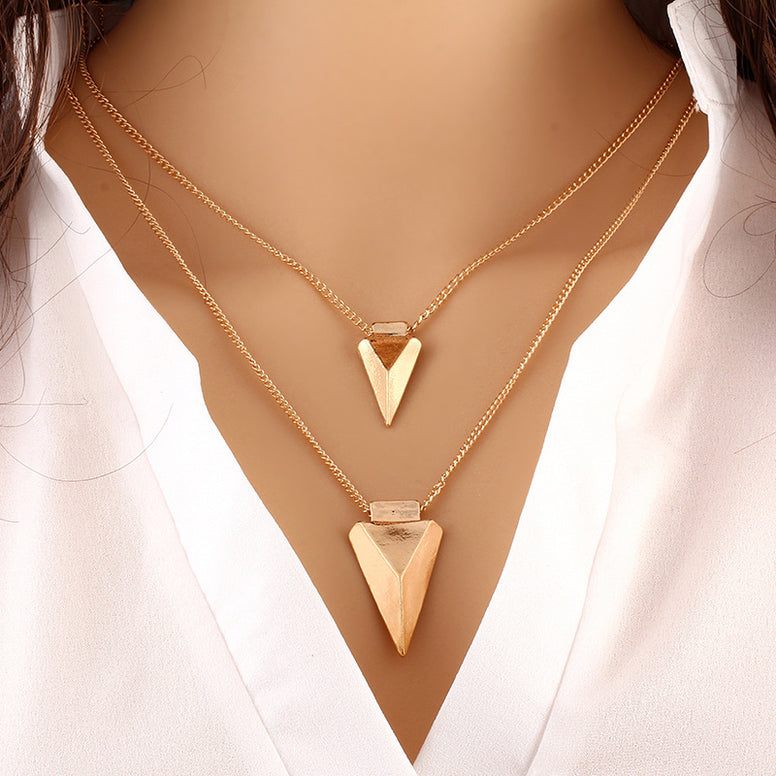 Double Triangle Pendants Necklaces Women Gold Color Link Chain Statement Necklace Charm Jewelry Accessories Choker