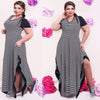 Summer casual black and white stripe split dresses plus size women clothing 6xl dress