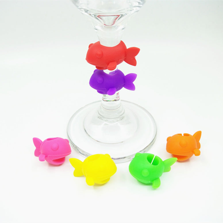6 pcs/set Novelty Shark Shape Party Dedicated Wine Glass Recognizer Silicone Label Wineglass Marker Barware Accessories