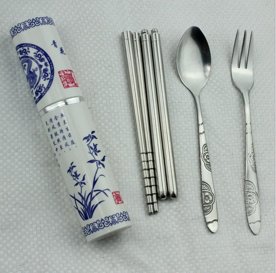 1 SET China Style 3in1 Stainless Steel Tableware