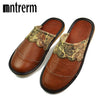 Mntrerm New Genuine Leather Men Slippers Spring Home Slippers High Quality Men Shoes Home Floor Shoe For Summer Black and brown
