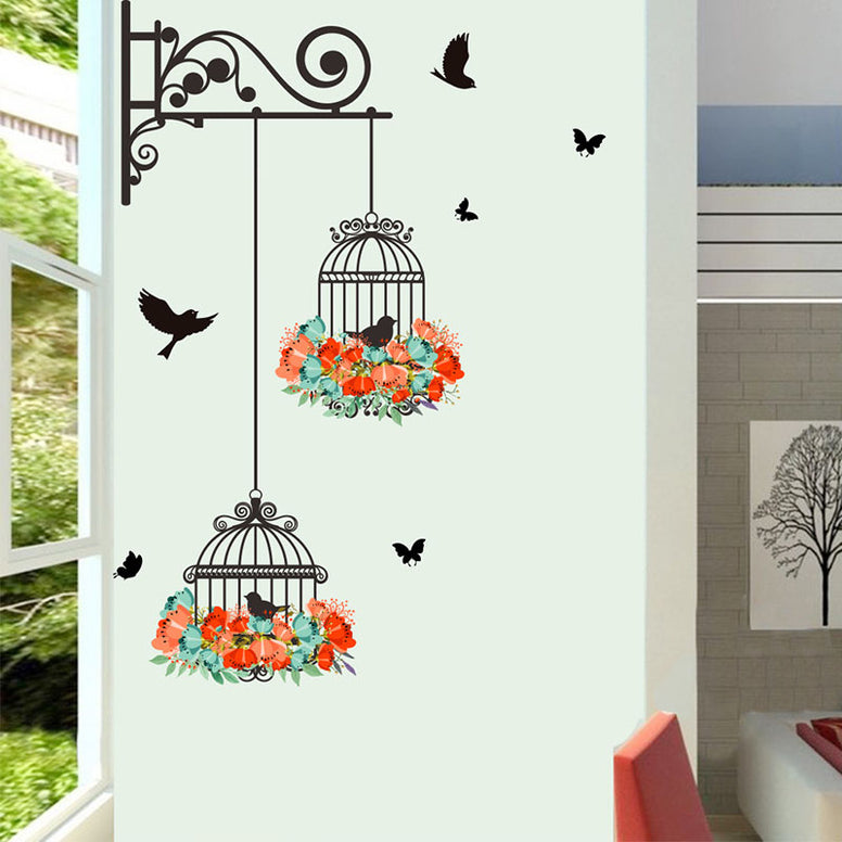 New Birdcage Flower Flying for Living room Nursery Room Wall Stickers Vinyl Wall Decals Wall Sticker for Kids Room Home Decor