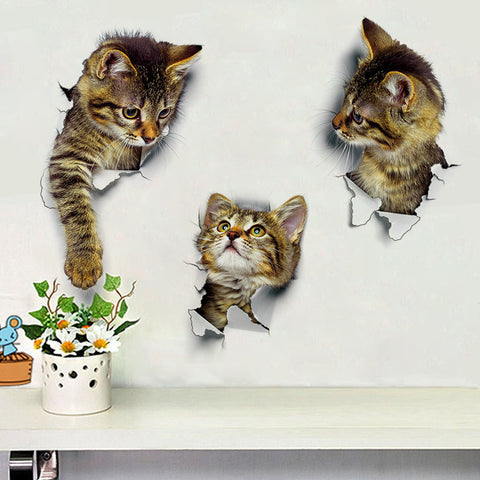 Newest Home Decor Cats 3D Wall Stickers Hole View Toilet Sticker Cat Home Decoration PVC Wall Decals Removable Art Wallpapers