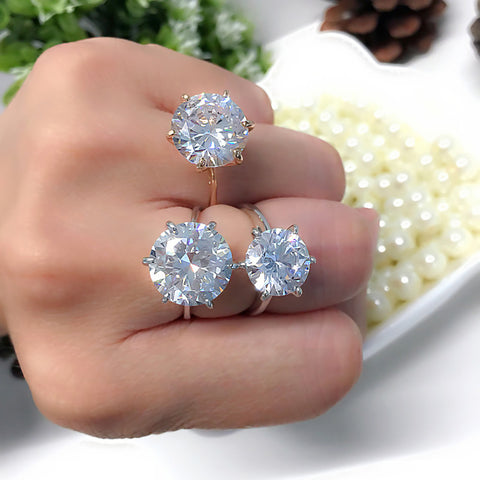 MOONROCY Silver Cubic Zirconia Crystal Promise Wedding Rings for Women 5 Carat Bride Accessories Jewelry Drop Shipping Rings