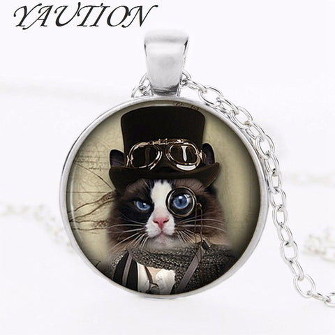 Alice Wonderland Cheshire Cat Little Kitten Steampunk Necklace Pendant