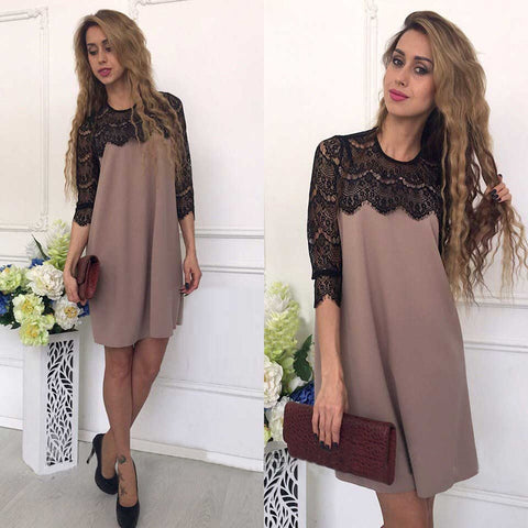 Fashion Lace Stitching Straight Fall Casual Loose Patchwork Dresses