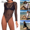 Long Sleeve Hollow Out Jumpsuit Sexy Slim One-Piece Swimsuit