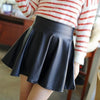 Faux Leather Skirt  High Waist Skater Flared Pleated Short Mini Skirt
