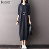 Solid O Neck Long Sleeve Casual Pockets Pullover Sweatshirt Dress Plus Size