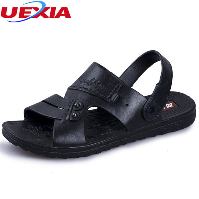 UEXIA New Summer Men Shoes Leisure Leather Flats Sandals Flip Flops Slippers Male Soft Casual Beach&Outdoor Sandals Men Slip On