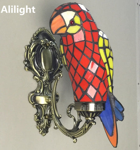 Macaw Bird Tiffany Wall Lamp Stained Glass Wall Mounted Accent Wall Light for Foyer Novelty Fixture Unique Home Decor Lighting