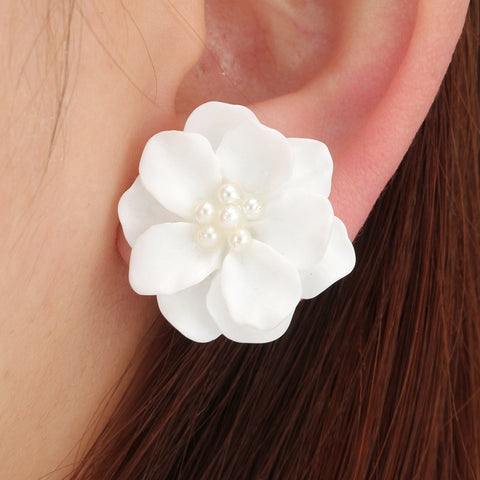 Big White Flower Earrings For Women Fashion Jewelry