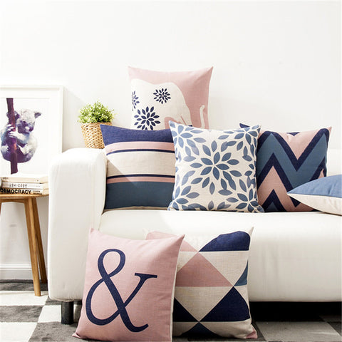 Nordic Design Cushion Cover Pink Blue Geometric Throw Pillowcase