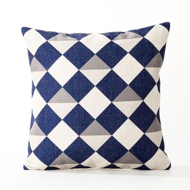 Pillow Case Mediterranean Blue Sea Cushion Cover Cotton Linen