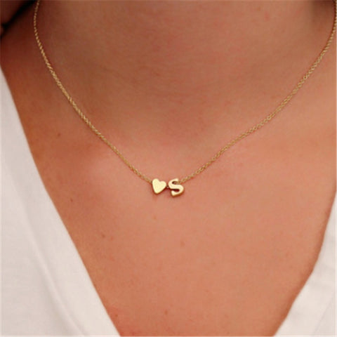 Tiny Dainty Heart Initial Necklace Personalized Letter Necklace