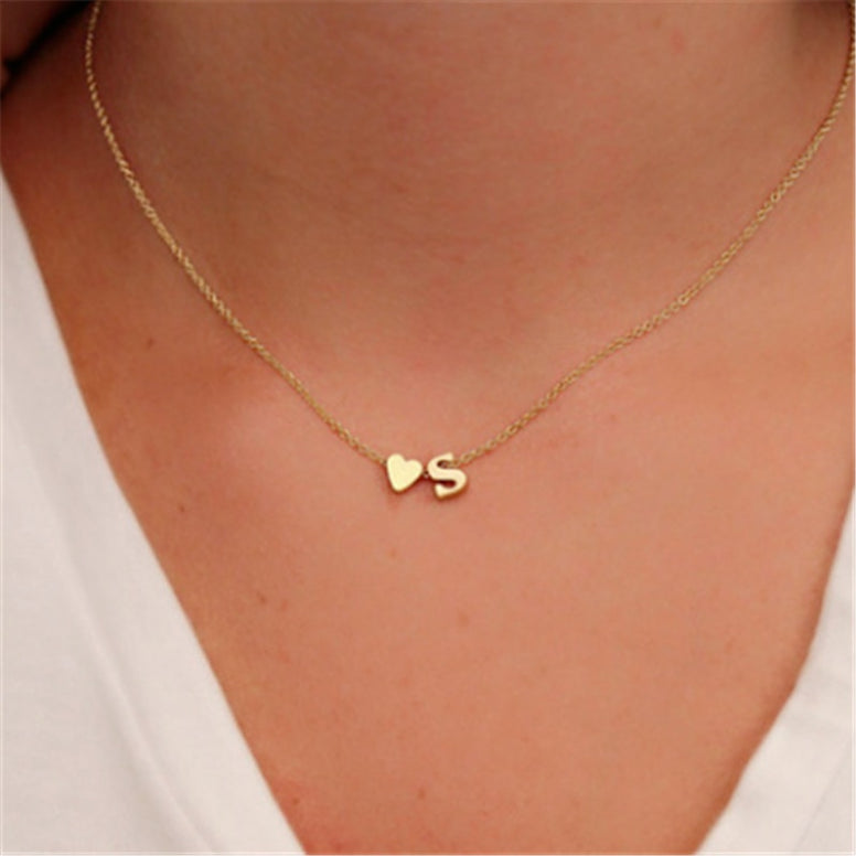 Tiny Dainty Heart Initial Necklace Personalized Letter Necklace
