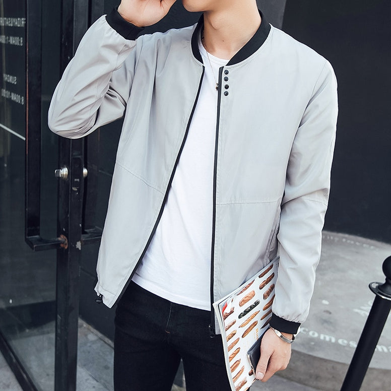 2018 men's spring a new jacket Wave type of cultivate one's morality collar pure color jacket