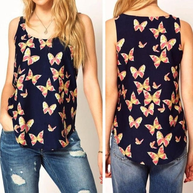 Butterfly Print Femme Blouses Large Size Slim Tops Shirt