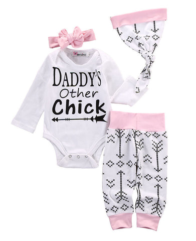 Little Girl Romper Tops+ Long Pants+hat+Headband casual Outfits