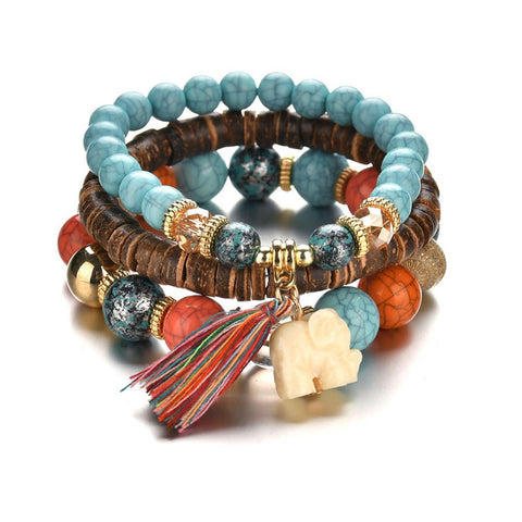 Crystal Charm Bracelets Multilayer Bangles Candy Color 3pcs/set