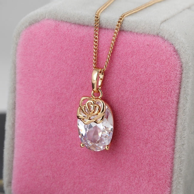 Floral Crystal Necklace Woman Diamante Pendant Chain