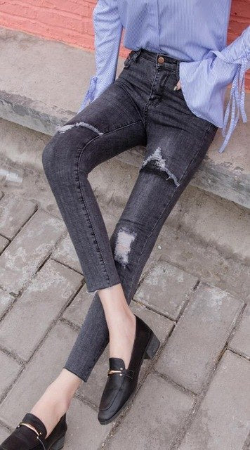 2018 summer new befree ripped jeans for women push up skinny jeans high waist boyfriend jeans woman femme slim sexy denim pants