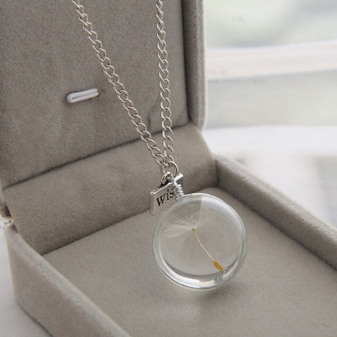 Fashion Necklaces Wish Real Dandelion Crystal Necklace Glass Round Pendants Necklace Silver Chain Choker Necklace For Women