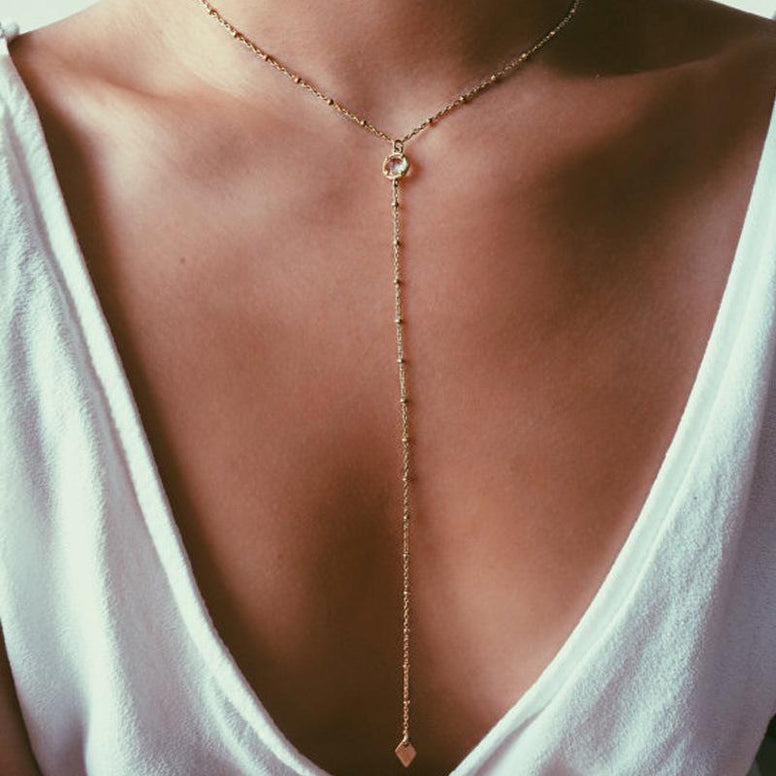 Simple Beads Chain Lariat Long Pendant Necklace For Women