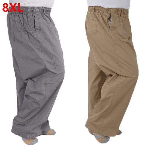 Plus size 8XL middle-aged men's summer thin elastic band high waist cotton casual trousers Dad oversize 7XL 6XL 5XL 4XL
