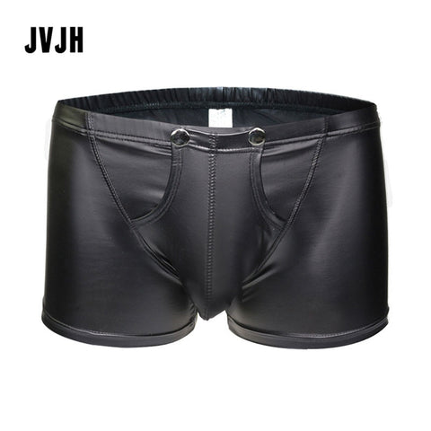 Sexy Underwear Men Boxer shorts Black Faux Leather Boxers