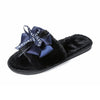 Plush Home Slippers with Faux Fur Warm Slip on Flats Cute Bowtie