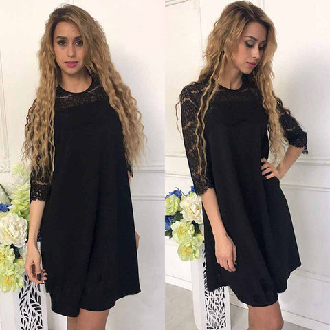 Fashion Lace Stitching Straight Fall Casual Loose Patchwork Dresses