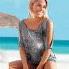 Short Batwing Sleeve Loose Tops Cold Shoulder Feather Print