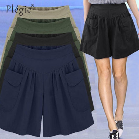 Plegie 2018 Summer Loose Casual Shorts Women Plus Size High Waist Shorts Fashion Skirt Shorts Beach Large Size Shorts For Women