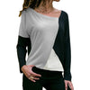 Skew Collar Patchwork Shirt Slim Office Lady Blouses Basic Tops