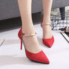 Flock Pointed Toe Sandals Ankle High Thin Heels Party Single Shoes