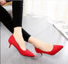 Shallow Pointed Toe Buckle Shoes Flock High Heels Pumps Shoes Ladies