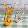 Gold Silver Color Kitchen Spoon and Fork Set with Swan Holder Dinnerware